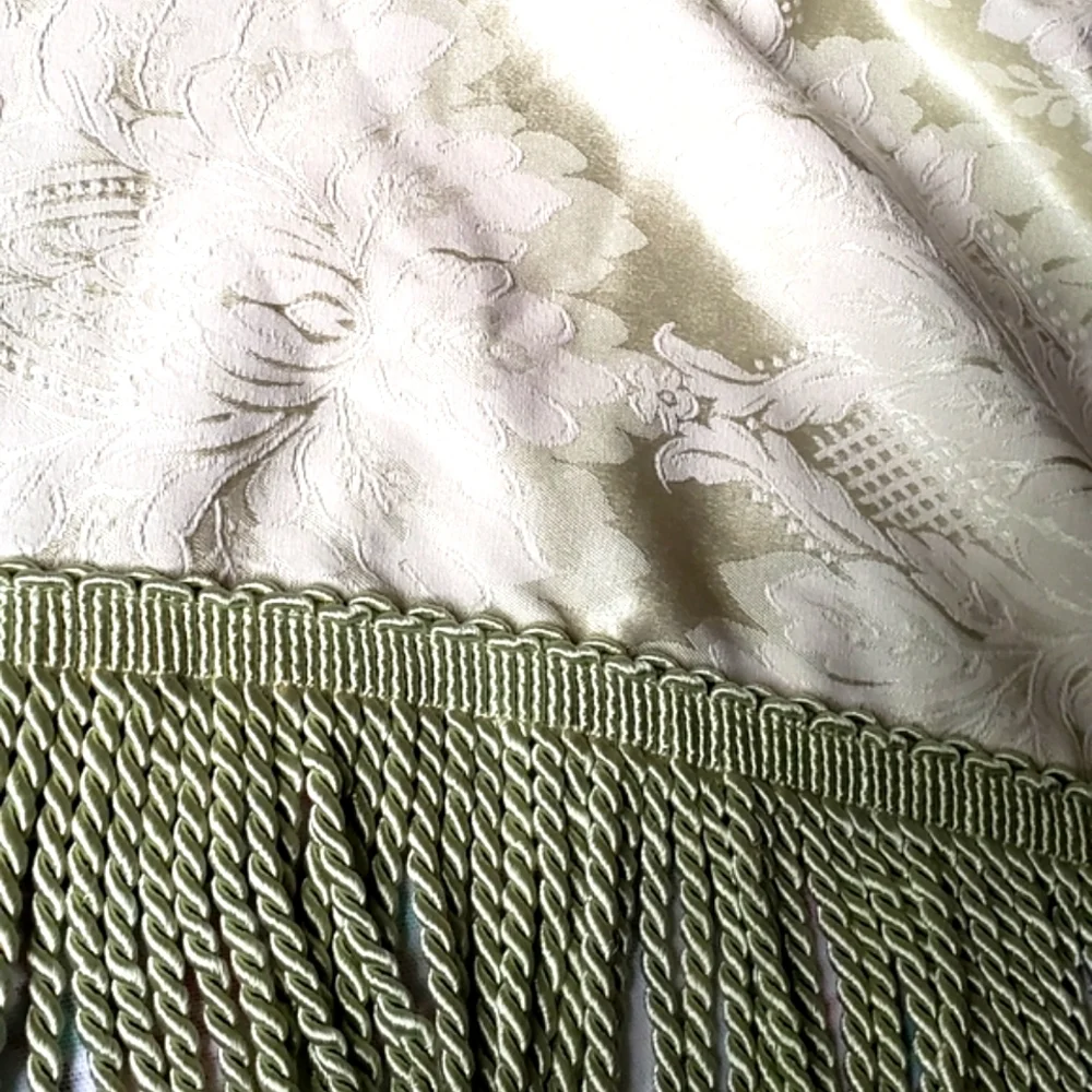 2 Beautiful Green Jacquard Valances w/ Heavy Trim